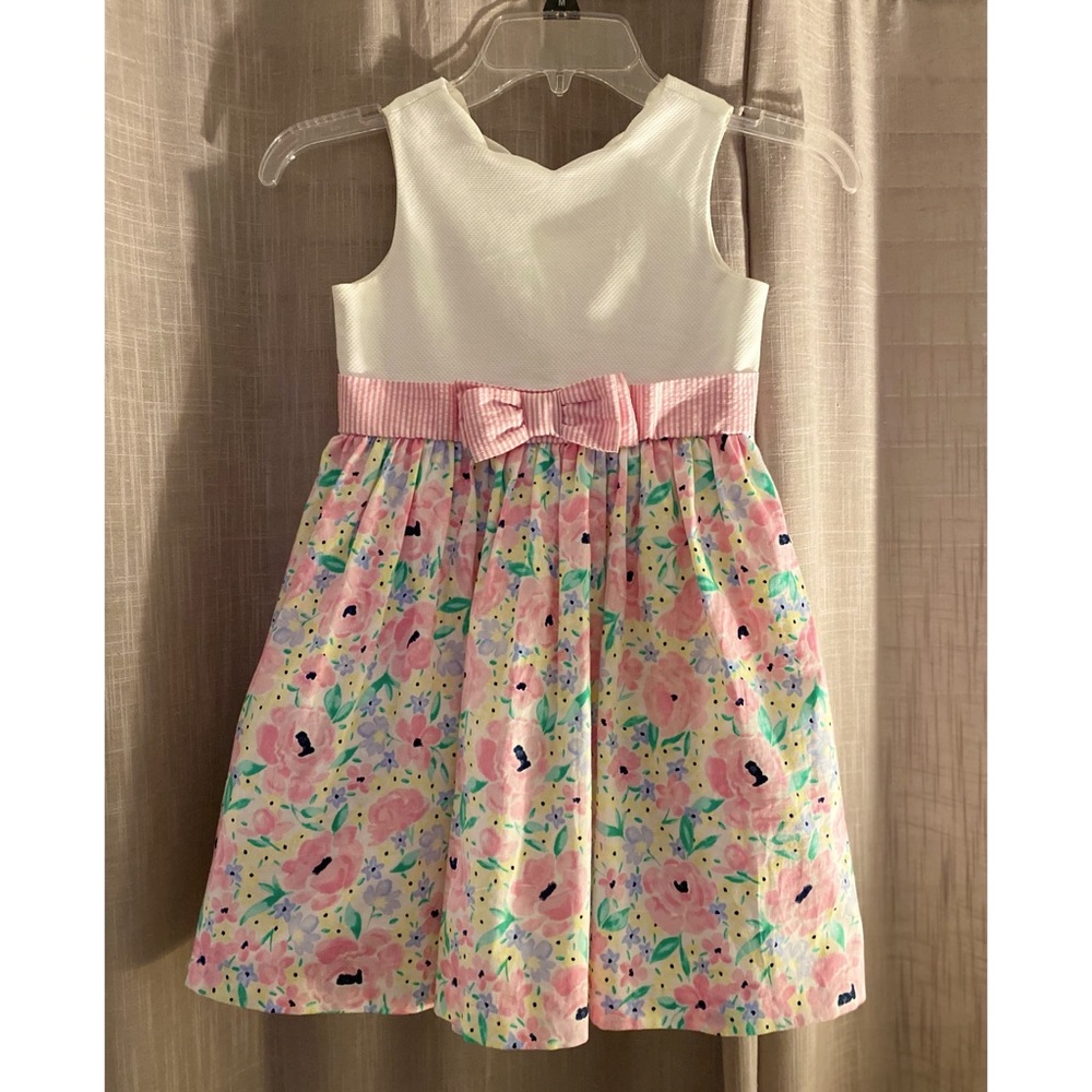 Colorful Crown & Ivy Kids seersucker band, floral dress